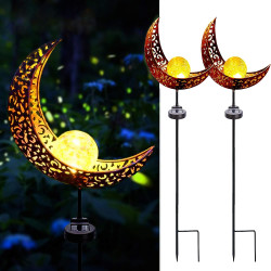 Aikeve Solar Garden Stake Lights,2 Pack Crackle Glass Globe Antique Brass Metal Stake Warm White Moon Lights,Outdoor Waterproof for Lawn Patio Yard Wedding Party Decorations Light