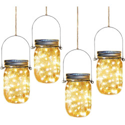 Aikeve Solar Mason Jar Lights,4 Pack 30 Led Starry Fairy String Hanging Jar Lights,Solar Lanterns for Outdoor Patio Party Garden Wedding Christmas Decorations Lights