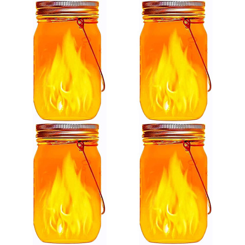 Aikeve Solar Mason Jar Lantern Lights ,4 Pack LED Outdoor Solar Garden Light,Solar Lanterns for Outdoor Patio Party Garden Wedding Christmas Decor Lights(Mason Jars/Handles Included)